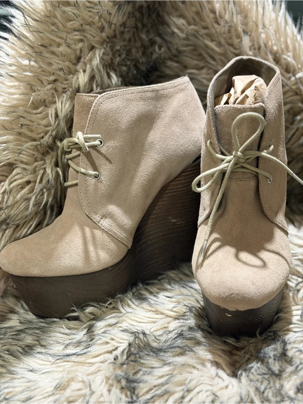 Steve Madden Taupe Suede Lace-Up Platform Wedge Ankle Booties